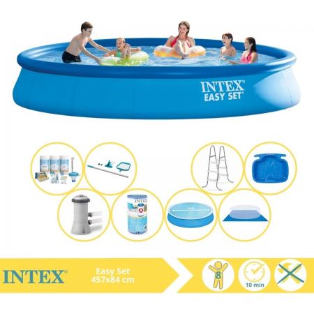 Intex Easy Set Zwembad - Opblaaszwembad - 457x84 cm - Inclusief Comfortpool Solarzeil - Ã¸457 cm Onderhoudspakket, Filter, Grondzeil, Onderhoudsset, Trap en Voetenbad