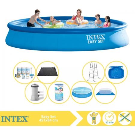 Intex Easy Set Zwembad - Opblaaszwembad - 457x84 cm - Inclusief Comfortpool Solarzeil - Ã¸457 cm Onderhoudspakket, Filter, Grondzeil, Solar Mat, Trap en Voetenbad