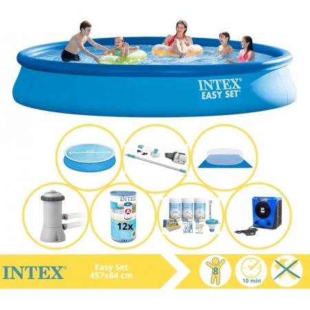 Intex Easy Set Zwembad - Opblaaszwembad - 457x84 cm - Inclusief Comfortpool Solarzeil - Ã¸457 cm Onderhoudspakket, Filter, Grondzeil, Stofzuiger en Warmtepomp HS