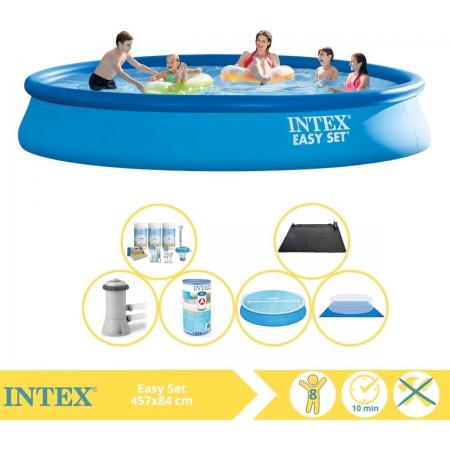 Intex Easy Set Zwembad - Opblaaszwembad - 457x84 cm - Inclusief Comfortpool Solarzeil - Ã¸457 cm Onderhoudspakket, Filter, Grondzeil en Solar Mat