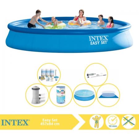 Intex Easy Set Zwembad - Opblaaszwembad - 457x84 cm - Inclusief Comfortpool Solarzeil - Ã¸457 cm Onderhoudspakket, Filter, Grondzeil en Stofzuiger