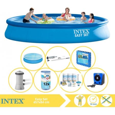 Intex Easy Set Zwembad - Opblaaszwembad - 457x84 cm - Inclusief Comfortpool Solarzeil - Ã¸457 cm Onderhoudspakket, Filter, Stofzuiger, Zwembadtegels en Warmtepomp HS