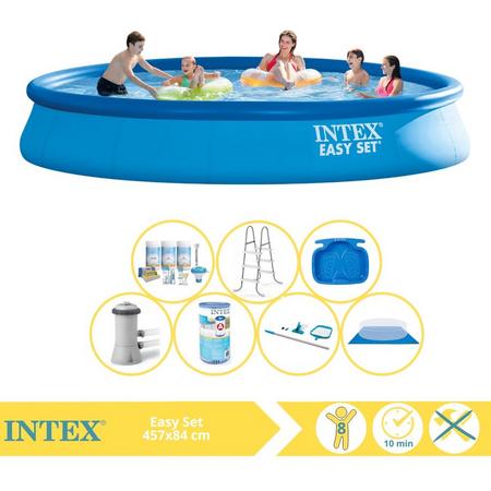 Intex Easy Set Zwembad - Opblaaszwembad - 457x84 cm - Inclusief Onderhoudspakket, Filter, Grondzeil, Onderhoudsset, Trap en Voetenbad