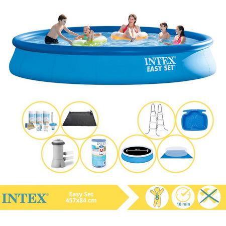 Intex Easy Set Zwembad - Opblaaszwembad - 457x84 cm - Inclusief Onderhoudspakket, Filter, Grondzeil, Solar Mat, Trap en Voetenbad