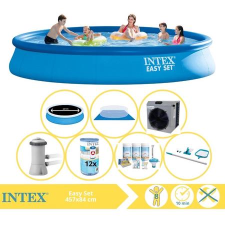 Intex Easy Set Zwembad - Opblaaszwembad - 457x84 cm - Inclusief Solarzeil Pro, Onderhoudspakket, Filter, Grondzeil, Onderhoudsset en Warmtepomp CP