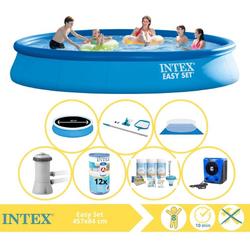   Easy Set Zwembad - Opblaaszwembad - 457x84 cm - Inclusief Solarzeil Pro, Onderhoudspakket, Filter, Grondzeil, Onderhoudsset en Warmtepomp HS