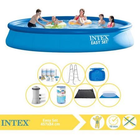 Intex Easy Set Zwembad - Opblaaszwembad - 457x84 cm - Inclusief Solarzeil Pro, Onderhoudspakket, Filter, Grondzeil, Solar Mat, Trap en Voetenbad