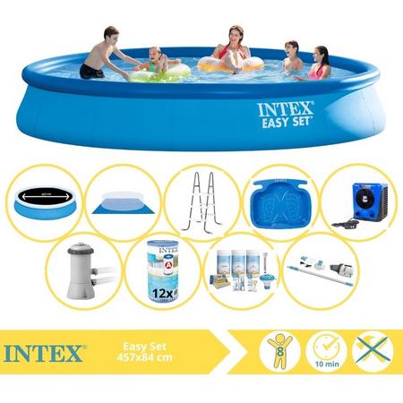 Intex Easy Set Zwembad - Opblaaszwembad - 457x84 cm - Inclusief Solarzeil Pro, Onderhoudspakket, Filter, Grondzeil, Stofzuiger, Trap, Voetenbad en Warmtepomp HS