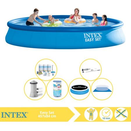 Intex Easy Set Zwembad - Opblaaszwembad - 457x84 cm - Inclusief Solarzeil Pro, Onderhoudspakket, Filter, Grondzeil en Stofzuiger