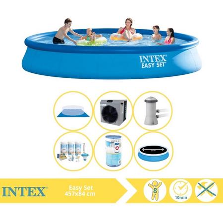 Intex Easy Set Zwembad - Opblaaszwembad - 457x84 cm - Inclusief Solarzeil Pro, Onderhoudspakket, Filter, Grondzeil en Warmtepomp CP