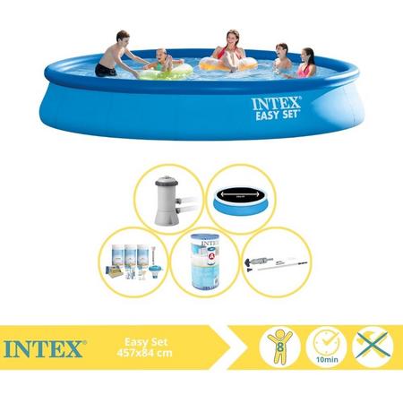Intex Easy Set Zwembad - Opblaaszwembad - 457x84 cm - Inclusief Solarzeil Pro, Onderhoudspakket, Filter en Stofzuiger