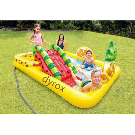Intex Fun N Fruity Play Center zwembad. Lekker spetteren of heerlijk van de glijbaan in het zwembad, alles mag! Wordt u aangeboden door DYROX - opblaasbaar - kinderen - tuin - park - camping