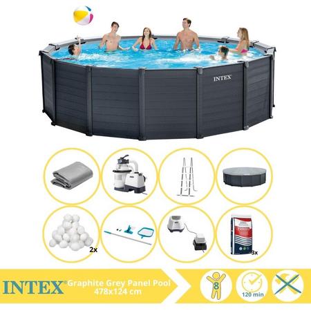 Intex Graphite Gray Panel Zwembad - Opzetzwembad - 478x124 cm - Inclusief Filterbollen, Onderhoudsset, Zoutsysteem en Zout