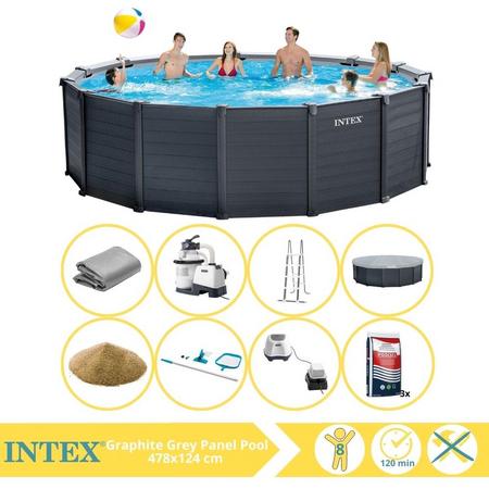Intex Graphite Gray Panel Zwembad - Opzetzwembad - 478x124 cm - Inclusief Filterzand, Onderhoudsset, Zoutsysteem en Zout