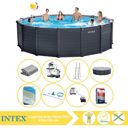 Intex Graphite Gray Panel Zwembad - Opzetzwembad - 478x124 cm - Inclusief Filterzand, Onderhoudsset, Zoutsysteem en Zout