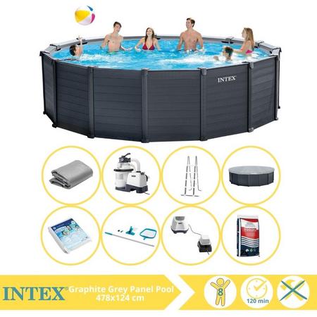 Intex Graphite Gray Panel Zwembad - Opzetzwembad - 478x124 cm - Inclusief Glasparels, Onderhoudsset, Zoutsysteem en Zout