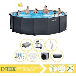   Graphite Gray Panel Zwembad - Opzetzwembad - 478x124 cm - Inclusief Onderhoudspakket, Filterbollen en Warmtepomp CP