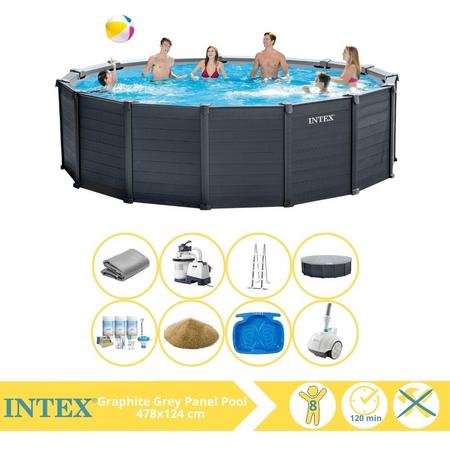 Intex Graphite Gray Panel Zwembad - Opzetzwembad - 478x124 cm - Inclusief Onderhoudspakket, Filterzand, Zwembad Stofzuiger en Voetenbad