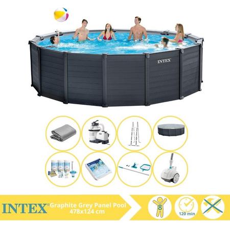 Intex Graphite Gray Panel Zwembad - Opzetzwembad - 478x124 cm - Inclusief Onderhoudspakket, Glasparels, Onderhoudsset en Zwembad Stofzuiger