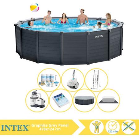 Intex Graphite Gray Panel Zwembad - Opzetzwembad - 478x124 cm - Inclusief Onderhoudspakket, Glasparels en Zwembad Stofzuiger