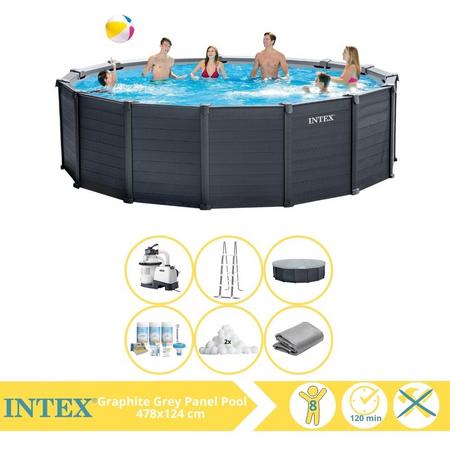 Intex Graphite Gray Panel Zwembad - Opzetzwembad - 478x124 cm - Inclusief Onderhoudspakket en Filterbollen