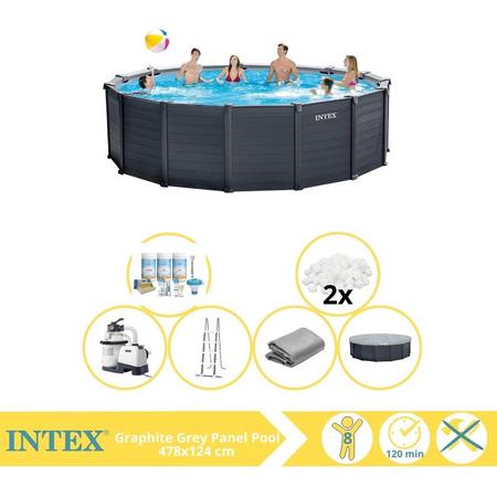 Intex Graphite Gray Panel Zwembad - Opzetzwembad - 478x124 cm - Inclusief Onderhoudspakket en Filterbollen