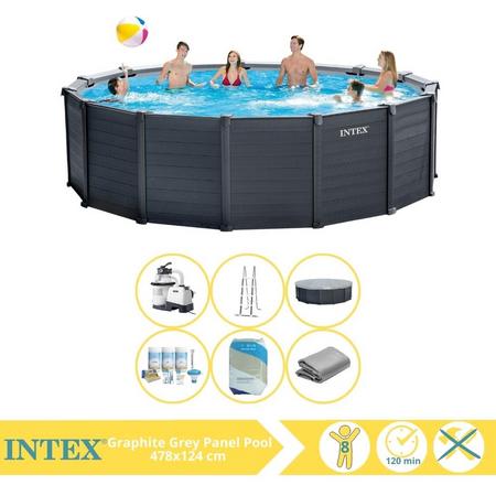 Intex Graphite Gray Panel Zwembad - Opzetzwembad - 478x124 cm - Inclusief Onderhoudspakket en Filterzand
