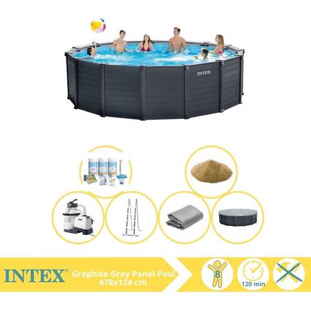 Intex Graphite Gray Panel Zwembad - Opzetzwembad - 478x124 cm - Inclusief Onderhoudspakket en Filterzand