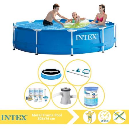 Intex Metal Frame Zwembad - Opzetzwembad - 305x76 cm - Inclusief Solarzeil Pro, Onderhoudspakket, Zwembadpomp, Filter en Onderhoudsset