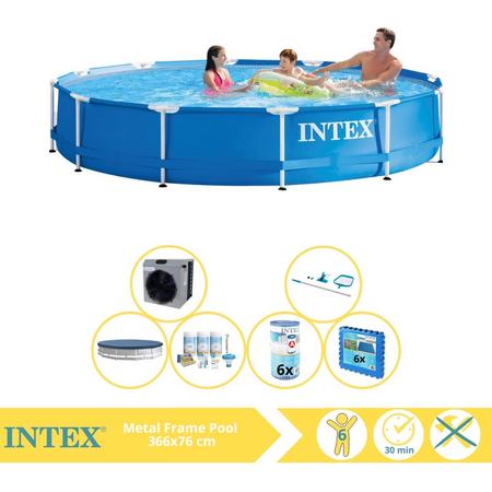 Intex Metal Frame Zwembad - Opzetzwembad - 366x76 cm - Inclusief Afdekzeil, Onderhoudspakket, Filter, Onderhoudsset, Zwembadtegels en Warmtepomp CP