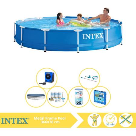Intex Metal Frame Zwembad - Opzetzwembad - 366x76 cm - Inclusief Afdekzeil, Onderhoudspakket, Filter, Onderhoudsset, Zwembadtegels en Warmtepomp HS