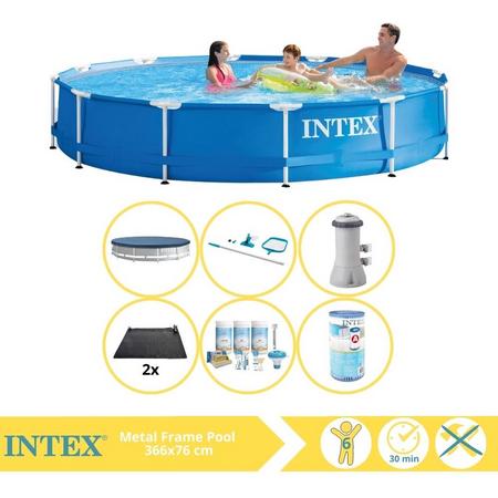 Intex Metal Frame Zwembad - Opzetzwembad - 366x76 cm - Inclusief Afdekzeil, Onderhoudspakket, Filter, Onderhoudsset en Solar Mat