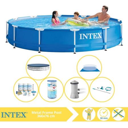 Intex Metal Frame Zwembad - Opzetzwembad - 366x76 cm - Inclusief Afdekzeil, Onderhoudspakket, Zwembadpomp, Filter, Grondzeil en Onderhoudsset