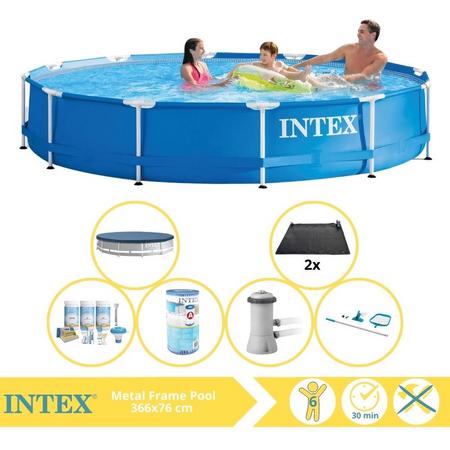 Intex Metal Frame Zwembad - Opzetzwembad - 366x76 cm - Inclusief Afdekzeil, Onderhoudspakket, Zwembadpomp, Filter, Onderhoudsset en Solar Mat