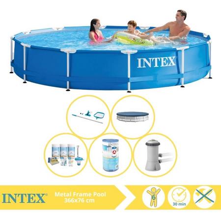 Intex Metal Frame Zwembad - Opzetzwembad - 366x76 cm - Inclusief Afdekzeil, Onderhoudspakket, Zwembadpomp, Filter en Onderhoudsset