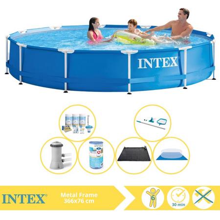 Intex Metal Frame Zwembad - Opzetzwembad - 366x76 cm - Inclusief Onderhoudspakket, Zwembadpomp, Filter, Grondzeil, Onderhoudsset en Solar Mat