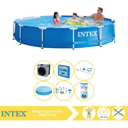 Intex Metal Frame Zwembad - Opzetzwembad - 366x76 cm - Inclusief Solarzeil, Onderhoudspakket, Filter, Onderhoudsset, Zwembadtegels en Warmtepomp CP