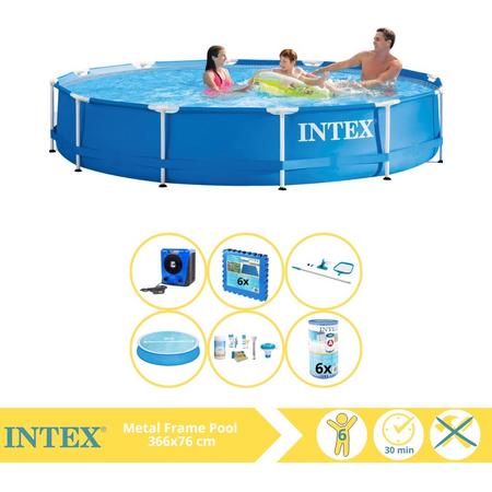 Intex Metal Frame Zwembad - Opzetzwembad - 366x76 cm - Inclusief Solarzeil, Onderhoudspakket, Filter, Onderhoudsset, Zwembadtegels en Warmtepomp HS