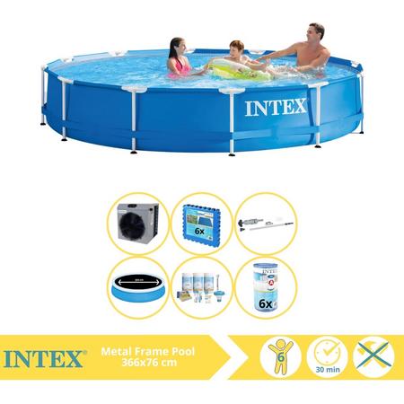 Intex Metal Frame Zwembad - Opzetzwembad - 366x76 cm - Inclusief Solarzeil Pro, Onderhoudspakket, Filter, Stofzuiger, Zwembadtegels en Warmtepomp CP
