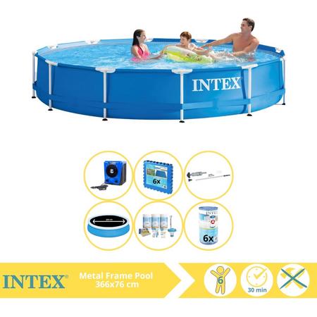 Intex Metal Frame Zwembad - Opzetzwembad - 366x76 cm - Inclusief Solarzeil Pro, Onderhoudspakket, Filter, Stofzuiger, Zwembadtegels en Warmtepomp HS