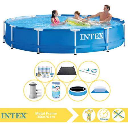Intex Metal Frame Zwembad - Opzetzwembad - 366x76 cm - Inclusief Solarzeil Pro, Onderhoudspakket, Zwembadpomp, Filter, Grondzeil, Onderhoudsset en Solar Mat