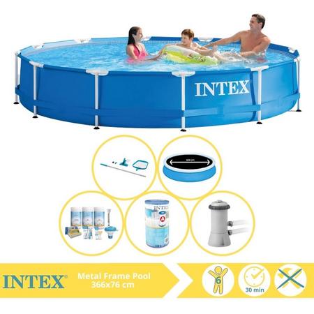 Intex Metal Frame Zwembad - Opzetzwembad - 366x76 cm - Inclusief Solarzeil Pro, Onderhoudspakket, Zwembadpomp, Filter en Onderhoudsset