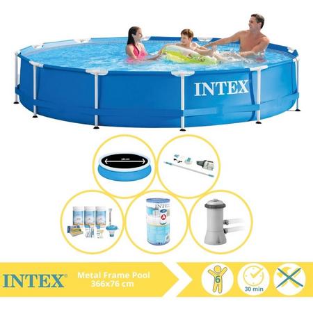 Intex Metal Frame Zwembad - Opzetzwembad - 366x76 cm - Inclusief Solarzeil Pro, Onderhoudspakket, Zwembadpomp, Filter en Stofzuiger