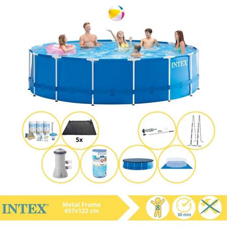 Intex Metal Frame Zwembad - Opzetzwembad - 457x122 cm - Inclusief Onderhoudspakket, Filter, Stofzuiger en Solar Mat
