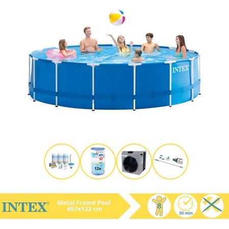 Intex Metal Frame Zwembad - Opzetzwembad - 457x122 cm - Inclusief Onderhoudspakket, Filter, Stofzuiger en Warmtepomp CP