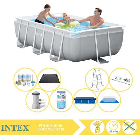 Intex Prism Frame Zwembad - Opzetzwembad - 300x175x80 cm - Inclusief Afdekzeil, Onderhoudspakket, Filter, Grondzeil, Stofzuiger en Solar Mat
