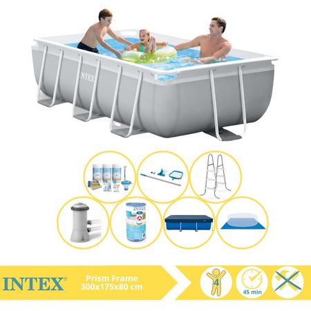 Intex Prism Frame Zwembad - Opzetzwembad - 300x175x80 cm - Inclusief Afdekzeil, Onderhoudspakket, Filter, Grondzeil en Onderhoudsset