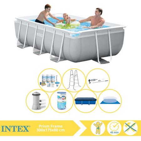Intex Prism Frame Zwembad - Opzetzwembad - 300x175x80 cm - Inclusief Afdekzeil, Onderhoudspakket, Filter, Grondzeil en Stofzuiger