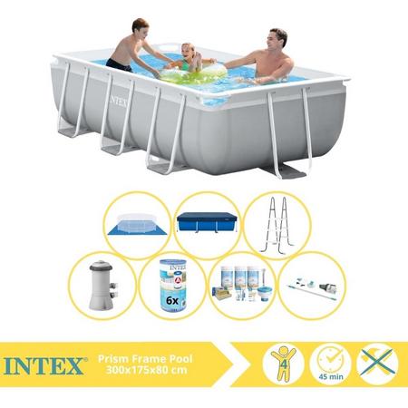 Intex Prism Frame Zwembad - Opzetzwembad - 300x175x80 cm - Inclusief Afdekzeil, Onderhoudspakket, Filter, Grondzeil en Stofzuiger