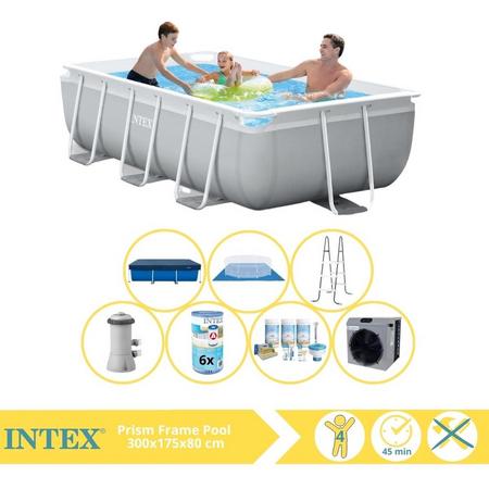 Intex Prism Frame Zwembad - Opzetzwembad - 300x175x80 cm - Inclusief Afdekzeil, Onderhoudspakket, Filter, Grondzeil en Warmtepomp CP